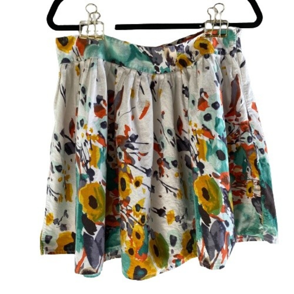 Wet Seal mini skirt watercolor flowers brown trout pattern cotton size L